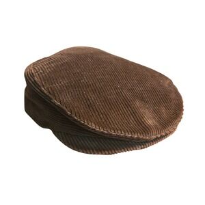 Vintage Mens Brown Corduroy Flat Cap Newsboy Ivy Hat Quilted Lining Leather Band